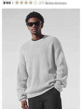 ALO Yoga Men's Ribbed Crewneck Sweater in Light Gray